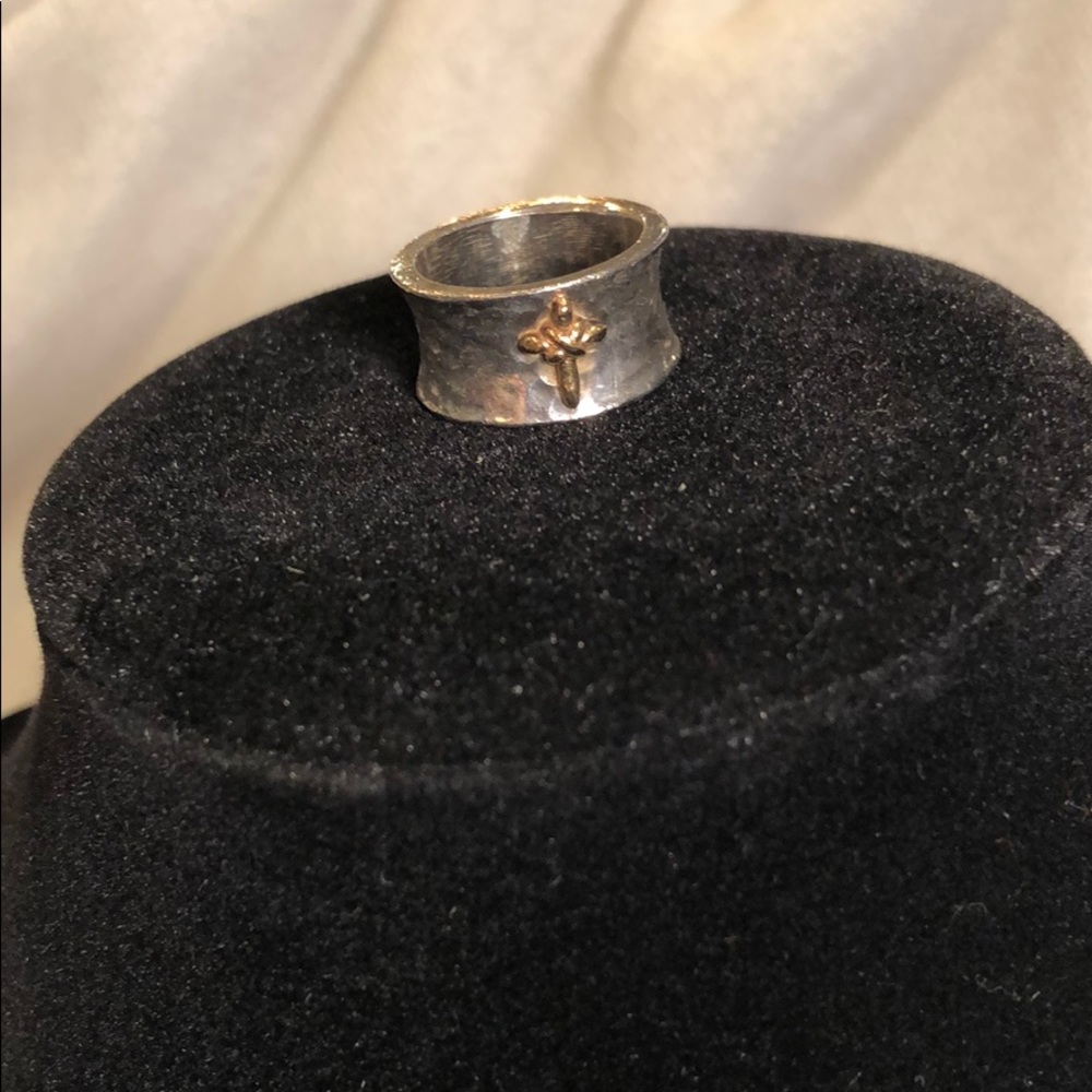 Sterling Silver & Gold Cross Ring, Sz 5